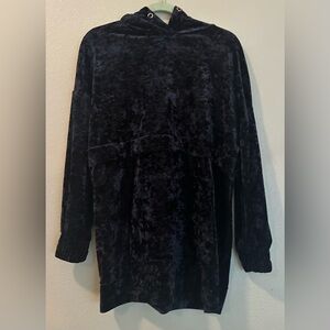 Zara Black Crushed Velvet Hoodie Pullover~ Size. XS